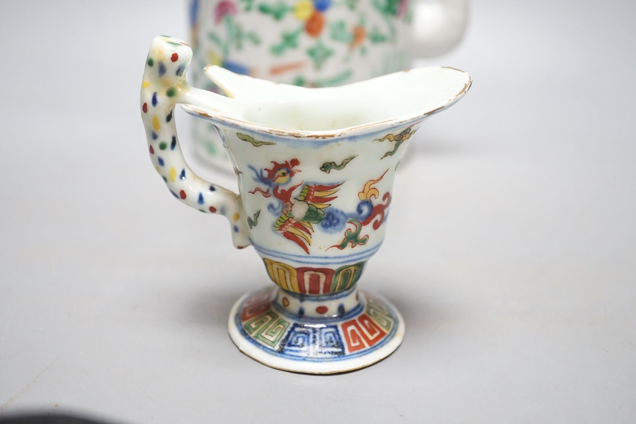A Chinese famille rose teapot, a similar bowl and an enamelled porcelain jug (3)